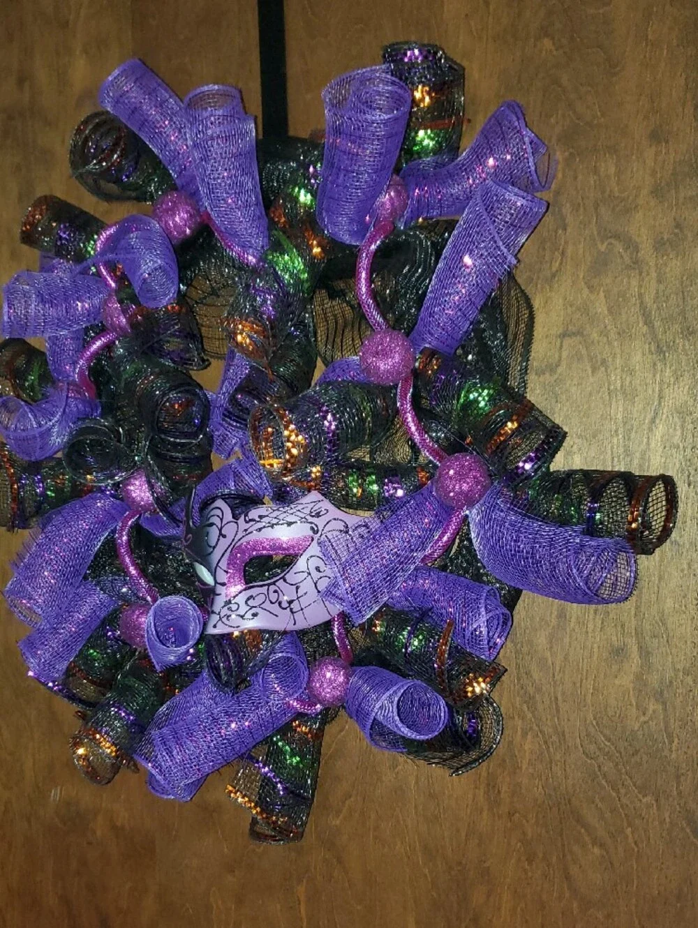 Purple Mardi Gras Decorative Wreath with Mask Accent